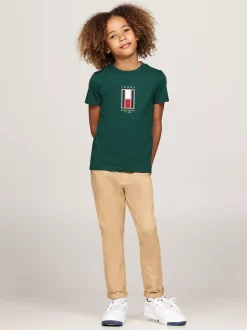 T-Shirty I Koszulki Polo*Tommy Hilfiger T-shirt Z Okrągłym Dekoltem I Logo Z Flagą ORNAMENTAL GREEN