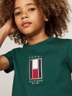 T-Shirty I Koszulki Polo*Tommy Hilfiger T-shirt Z Okrągłym Dekoltem I Logo Z Flagą ORNAMENTAL GREEN