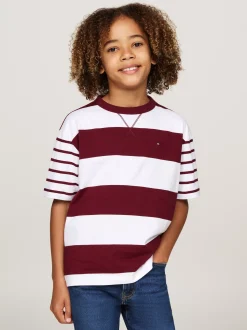 T-Shirty I Koszulki Polo*Tommy Hilfiger T-shirt Z Okrągłym Dekoltem We Wzór W Paski DEEP ROUGE / WHITE