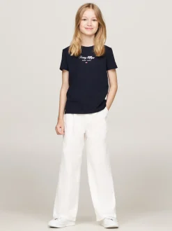 Topy I T-Shirty*Tommy Hilfiger T-shirt Z Okrągłym Dekoltem I Metalicznym Logo DESERT SKY
