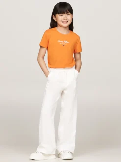 Topy I T-Shirty*Tommy Hilfiger T-shirt Z Okrągłym Dekoltem I Metalicznym Logo ORANGE THUNDER