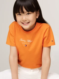 Topy I T-Shirty*Tommy Hilfiger T-shirt Z Okrągłym Dekoltem I Metalicznym Logo ORANGE THUNDER