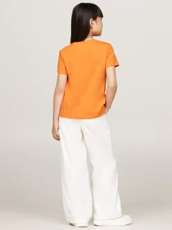 Topy I T-Shirty*Tommy Hilfiger T-shirt Z Okrągłym Dekoltem I Metalicznym Logo ORANGE THUNDER