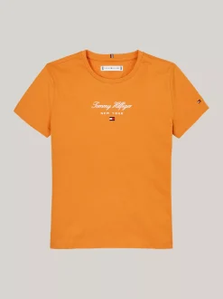 Topy I T-Shirty*Tommy Hilfiger T-shirt Z Okrągłym Dekoltem I Metalicznym Logo ORANGE THUNDER