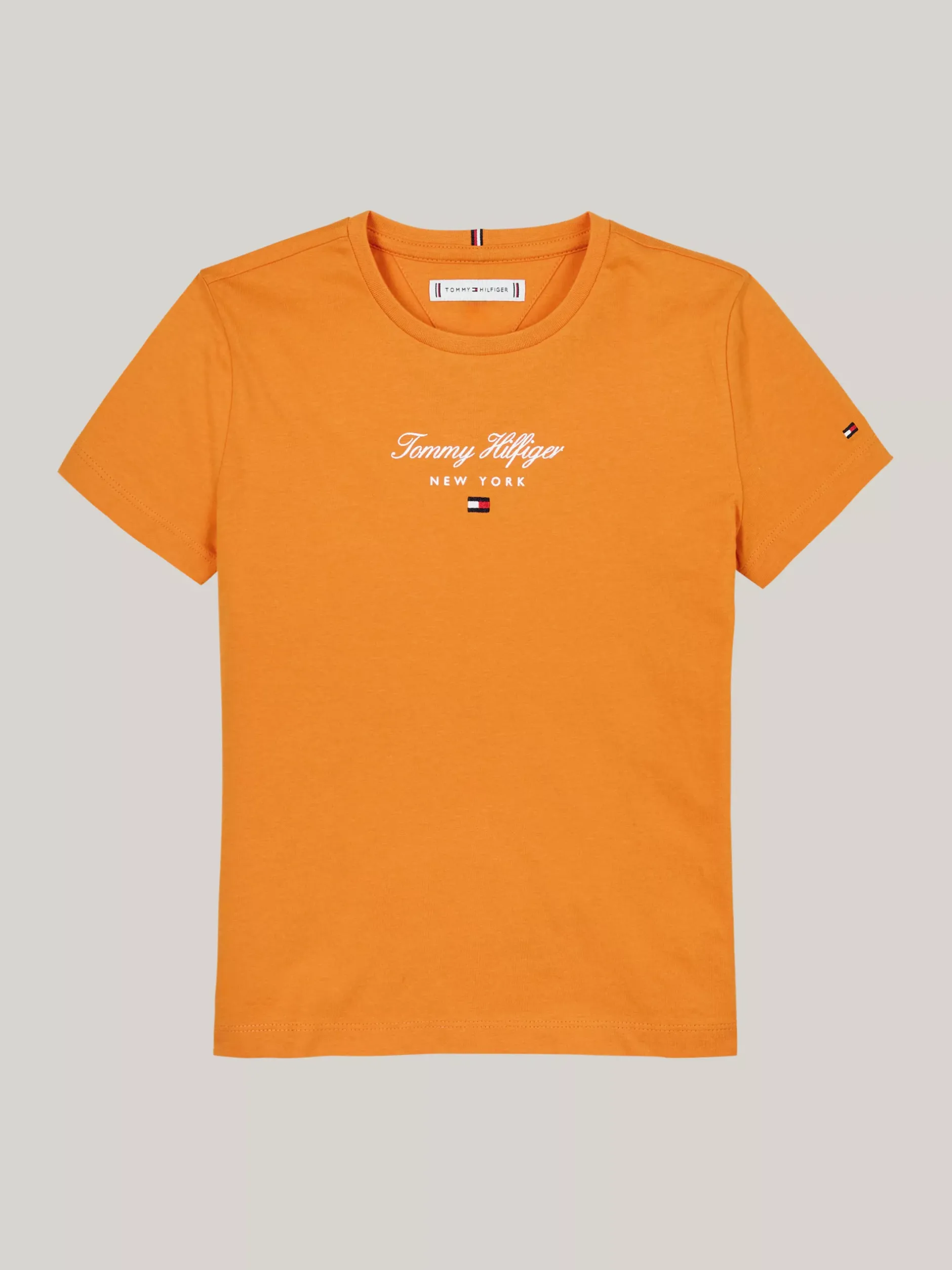 Topy I T-Shirty*Tommy Hilfiger T-shirt Z Okrągłym Dekoltem I Metalicznym Logo ORANGE THUNDER