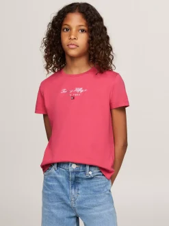 Topy I T-Shirty*Tommy Hilfiger T-shirt Z Okrągłym Dekoltem I Metalicznym Logo HERITAGE PINK