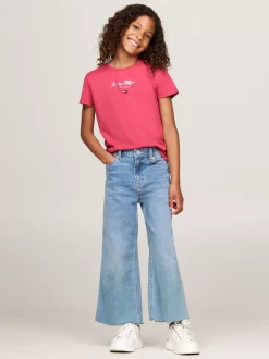 Topy I T-Shirty*Tommy Hilfiger T-shirt Z Okrągłym Dekoltem I Metalicznym Logo HERITAGE PINK