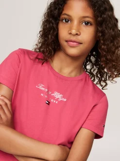 Topy I T-Shirty*Tommy Hilfiger T-shirt Z Okrągłym Dekoltem I Metalicznym Logo HERITAGE PINK