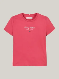 Topy I T-Shirty*Tommy Hilfiger T-shirt Z Okrągłym Dekoltem I Metalicznym Logo HERITAGE PINK