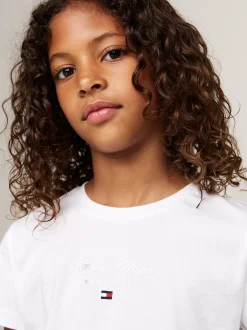 Topy I T-Shirty*Tommy Hilfiger T-shirt Z Okrągłym Dekoltem I Metalicznym Logo WHITE