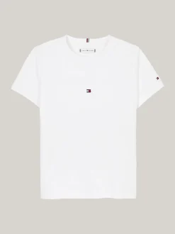 Topy I T-Shirty*Tommy Hilfiger T-shirt Z Okrągłym Dekoltem I Metalicznym Logo WHITE