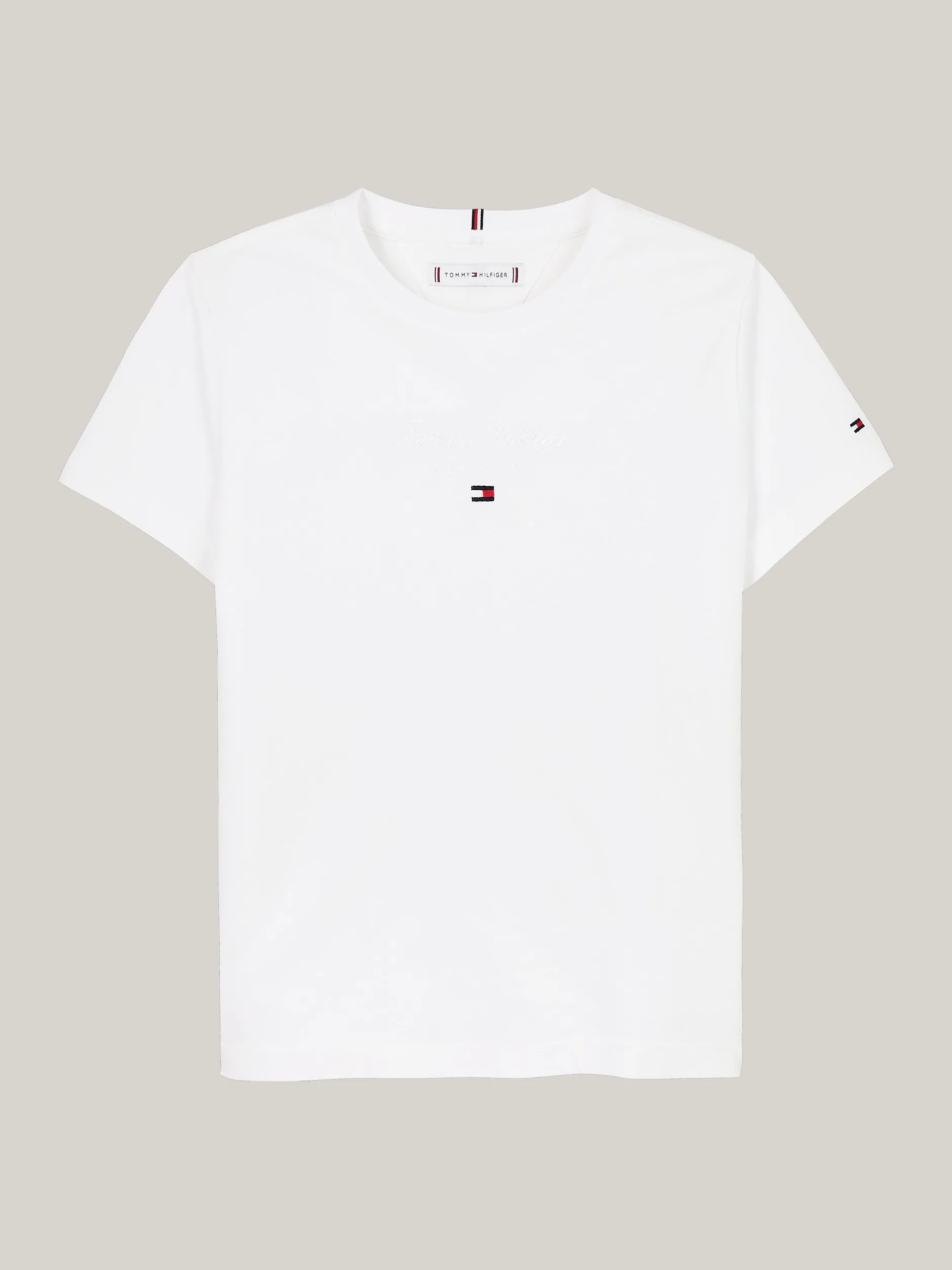 Topy I T-Shirty*Tommy Hilfiger T-shirt Z Okrągłym Dekoltem I Metalicznym Logo WHITE