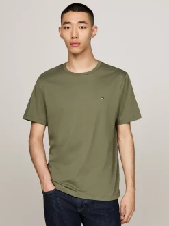 T-Shirty*Tommy Hilfiger T-shirt Z Okrągłym Dekoltem I Wyhaftowaną Flagą BATTLE GREEN