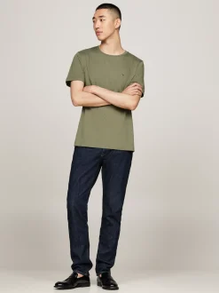 T-Shirty*Tommy Hilfiger T-shirt Z Okrągłym Dekoltem I Wyhaftowaną Flagą BATTLE GREEN