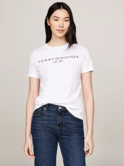 T-Shirty*Tommy Hilfiger T-shirt Z Okrągłym Dekoltem I Logo TH OPTIC WHITE