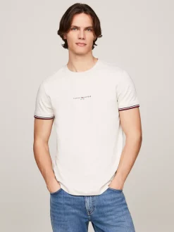 T-Shirty*Tommy Hilfiger T-shirt Z Ozdobnym Wykończeniem Rękawów HEATHERED OATMILK