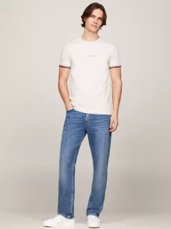 T-Shirty*Tommy Hilfiger T-shirt Z Ozdobnym Wykończeniem Rękawów HEATHERED OATMILK