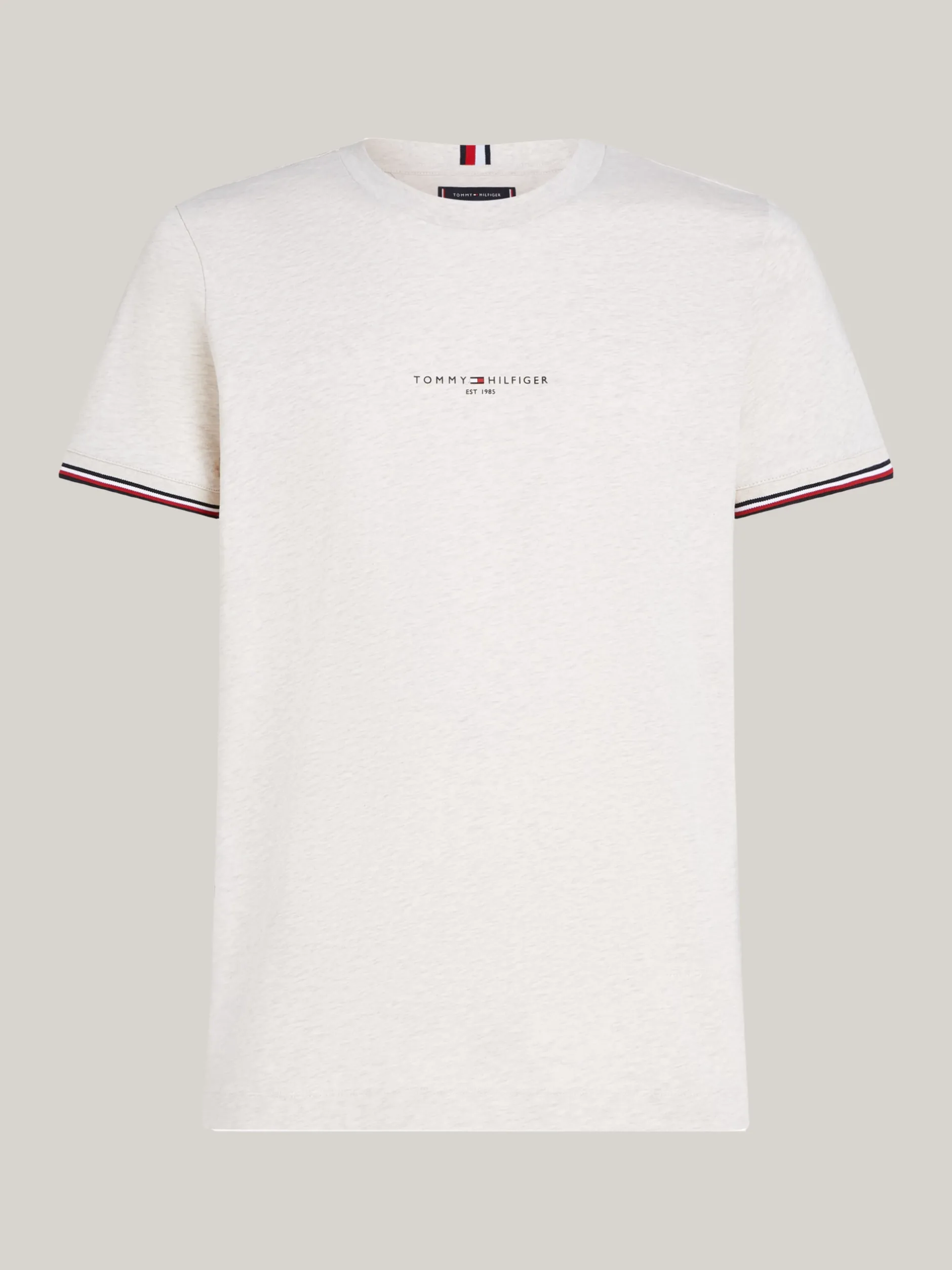 T-Shirty*Tommy Hilfiger T-shirt Z Ozdobnym Wykończeniem Rękawów HEATHERED OATMILK