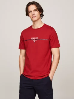 T-Shirty*Tommy Hilfiger T-shirt Z Paskiem I Logo Hilfiger DARK MAGMA