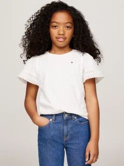 Topy I T-Shirty*Tommy Hilfiger T-shirt Z Rękawami Z Haftem Angielskim ANCIENT WHITE
