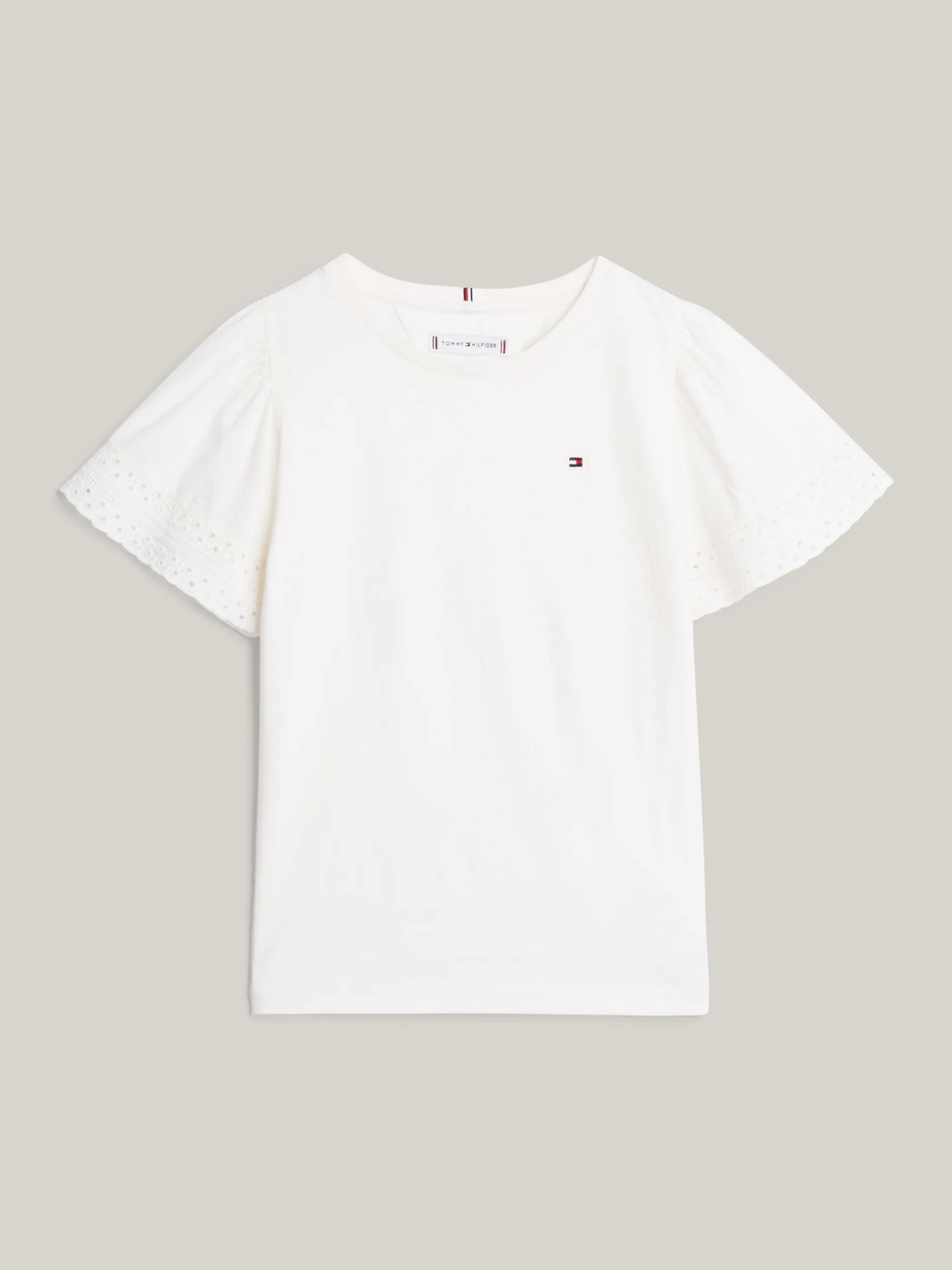 Topy I T-Shirty*Tommy Hilfiger T-shirt Z Rękawami Z Haftem Angielskim ANCIENT WHITE