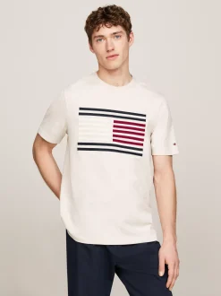 T-Shirty*Tommy Hilfiger T-shirt Z Rypsową Flagą HEATHERED OATMILK