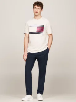 T-Shirty*Tommy Hilfiger T-shirt Z Rypsową Flagą HEATHERED OATMILK