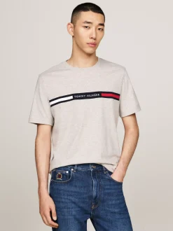 T-Shirty*Tommy Hilfiger T-shirt Z Wstawką Z Logo I Okrągłym Dekoltem HEATHERED PEBBLE