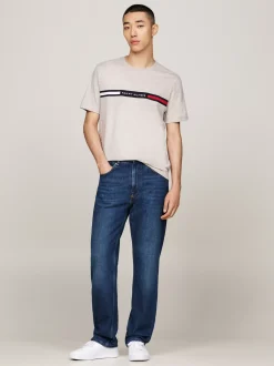 T-Shirty*Tommy Hilfiger T-shirt Z Wstawką Z Logo I Okrągłym Dekoltem HEATHERED PEBBLE