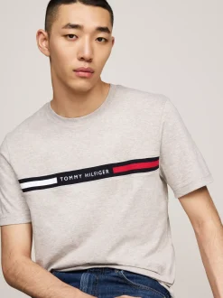 T-Shirty*Tommy Hilfiger T-shirt Z Wstawką Z Logo I Okrągłym Dekoltem HEATHERED PEBBLE