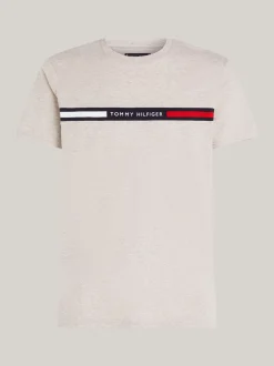 T-Shirty*Tommy Hilfiger T-shirt Z Wstawką Z Logo I Okrągłym Dekoltem HEATHERED PEBBLE