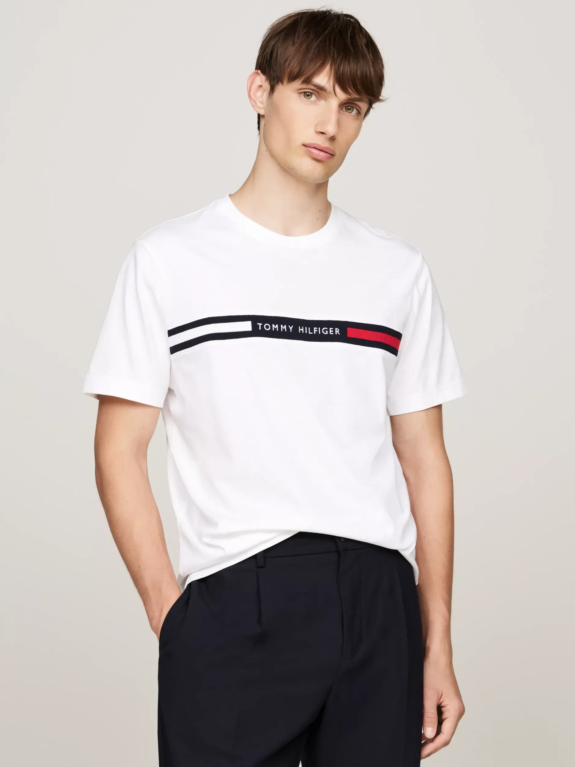 T-Shirty*Tommy Hilfiger T-shirt Z Wstawką Z Logo I Okrągłym Dekoltem WHITE
