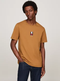 T-Shirty*Tommy Hilfiger T-shirt Z Wyhaftowaną Pionowo Flagą COUNTRY BROWN
