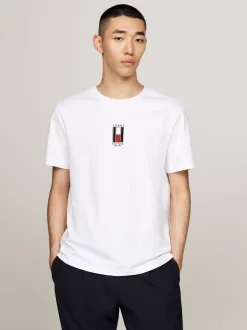 T-Shirty*Tommy Hilfiger T-shirt Z Wyhaftowaną Pionowo Flagą WHITE