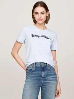T-Shirty*Tommy Hilfiger T-shirt Z Wyhaftowanym Kaligrafowanym Logo BREEZY BLUE