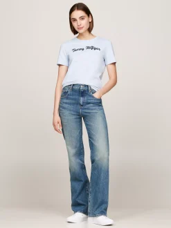 T-Shirty*Tommy Hilfiger T-shirt Z Wyhaftowanym Kaligrafowanym Logo BREEZY BLUE