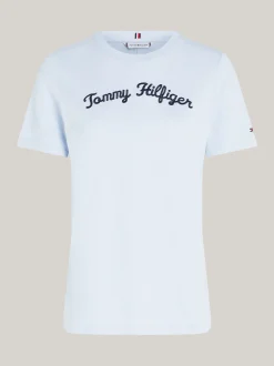 T-Shirty*Tommy Hilfiger T-shirt Z Wyhaftowanym Kaligrafowanym Logo BREEZY BLUE