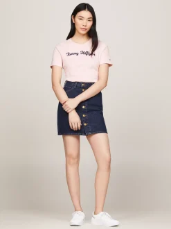 T-Shirty*Tommy Hilfiger T-shirt Z Wyhaftowanym Kaligrafowanym Logo DELICATE PINK