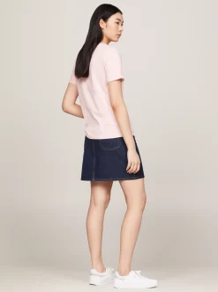 T-Shirty*Tommy Hilfiger T-shirt Z Wyhaftowanym Kaligrafowanym Logo DELICATE PINK