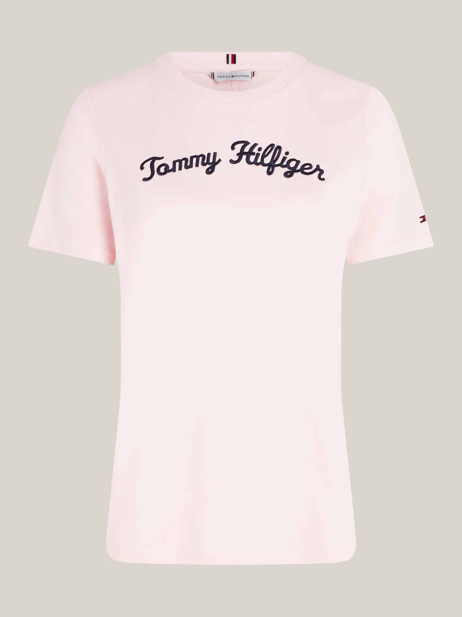 T-Shirty*Tommy Hilfiger T-shirt Z Wyhaftowanym Kaligrafowanym Logo DELICATE PINK