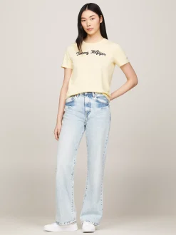 T-Shirty*Tommy Hilfiger T-shirt Z Wyhaftowanym Kaligrafowanym Logo LEMON ZEST