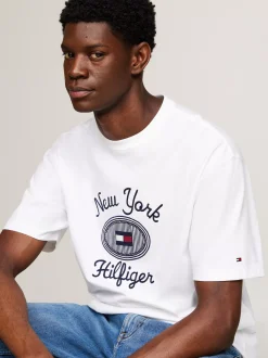 T-Shirty*Tommy Hilfiger T-shirt Z Wyhaftowanym Logo NYC WHITE