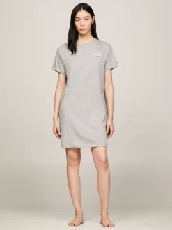 Piżamy & Odziez Nocna*Tommy Hilfiger T-shirtowa Koszula Nocna Z Rękawem 1/2 LIGHT GREY HEATHER