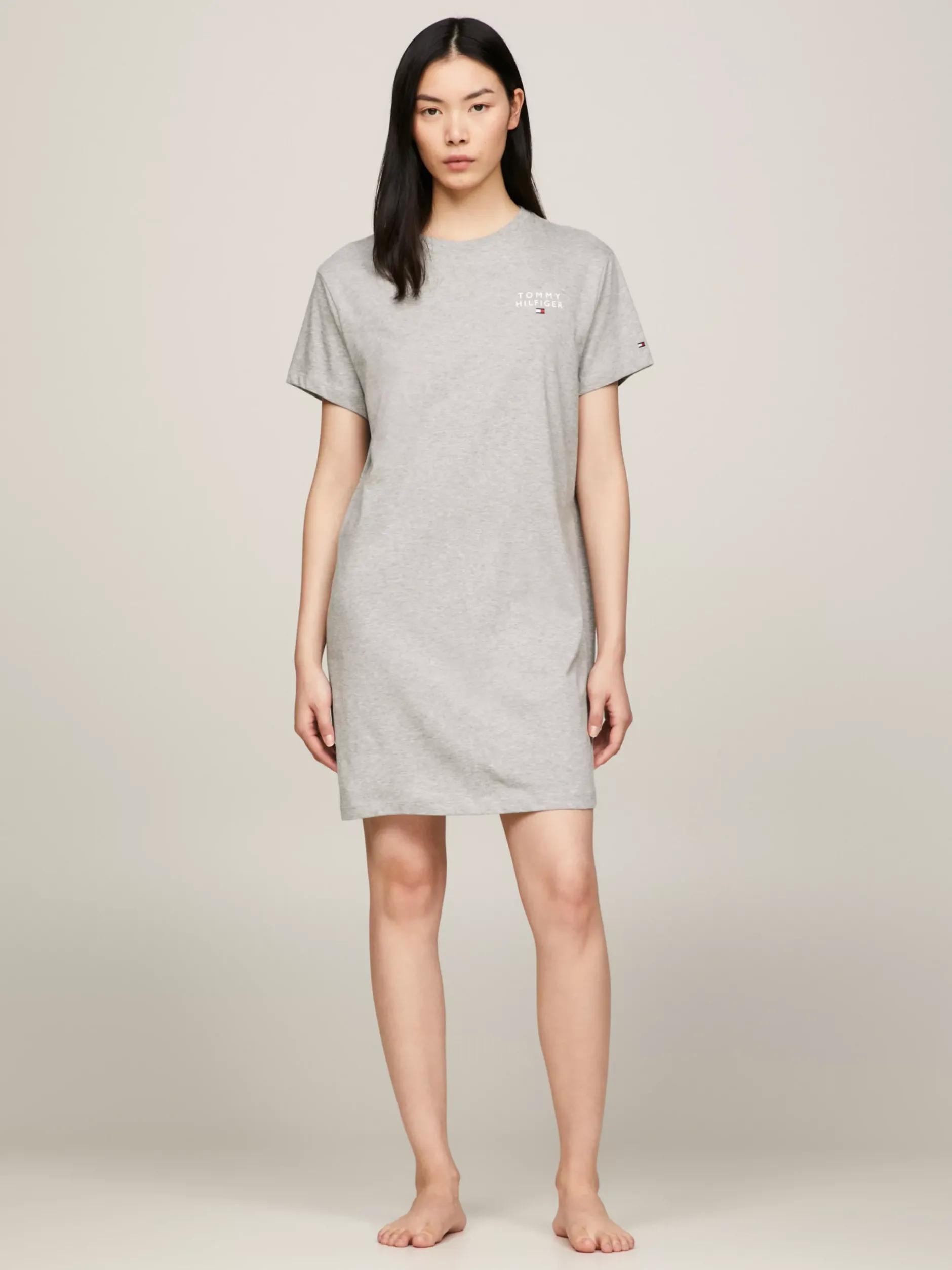 Piżamy & Odziez Nocna*Tommy Hilfiger T-shirtowa Koszula Nocna Z Rękawem 1/2 LIGHT GREY HEATHER
