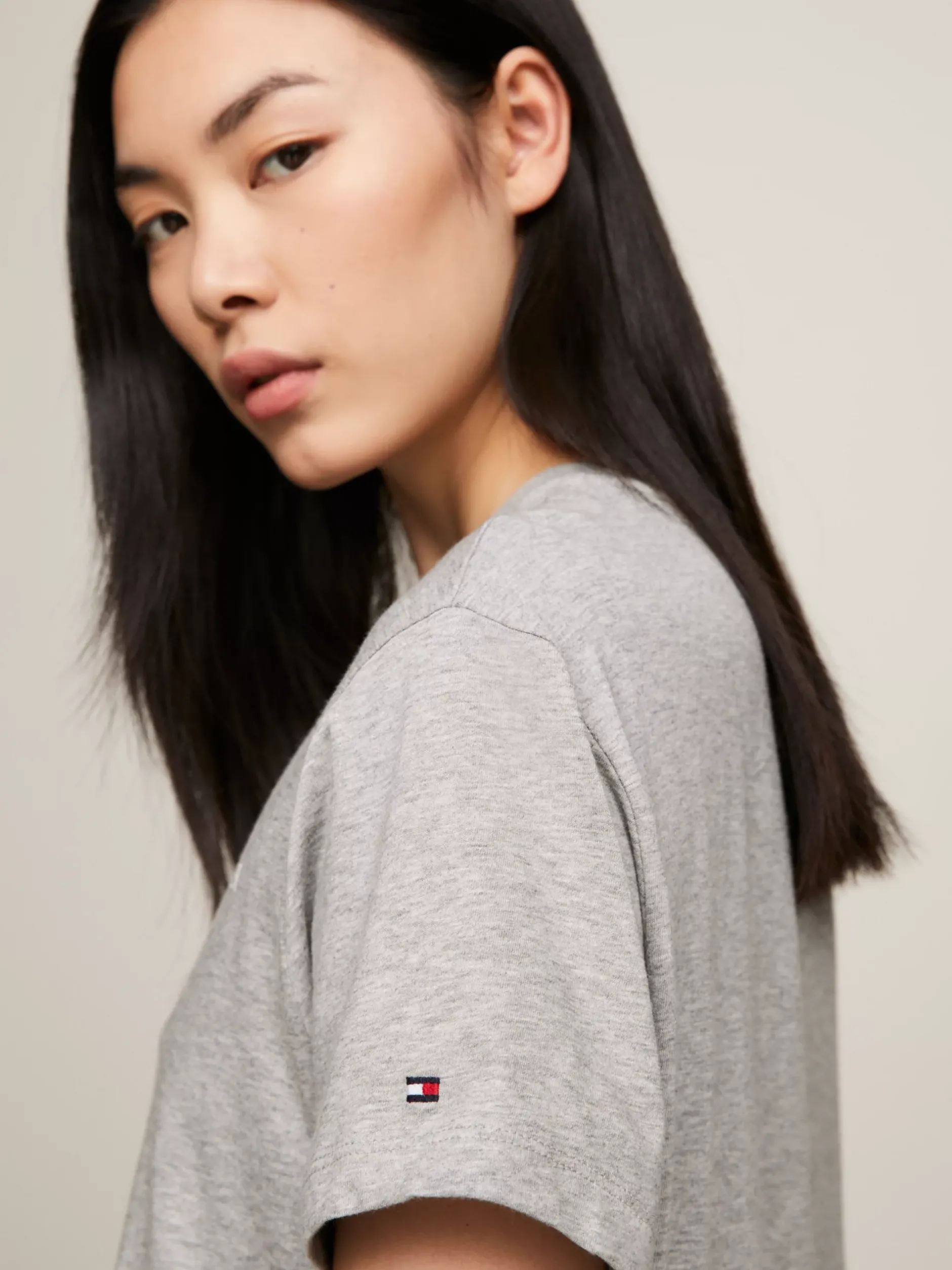 Piżamy & Odziez Nocna*Tommy Hilfiger T-shirtowa Koszula Nocna Z Rękawem 1/2 LIGHT GREY HEATHER