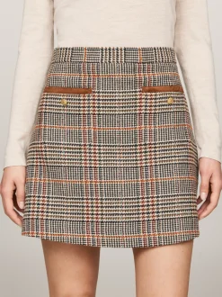 Spódnice*Tommy Hilfiger Tweedowa Spódnica Mini BROWN BEIGE CHECK