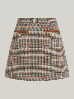 Spódnice*Tommy Hilfiger Tweedowa Spódnica Mini BROWN BEIGE CHECK