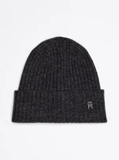 Czapki|Czapki I Szaliki*Tommy Hilfiger Wełniana Czapka Typu Beanie Z Monogramem TH BLACK