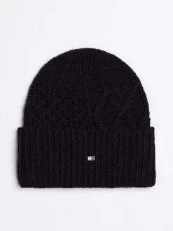 Czapki|Czapki I Szaliki*Tommy Hilfiger Wełniana Czapka Typu Beanie Z Flagą Hilfiger SPACE BLUE