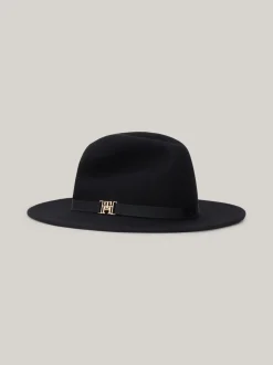 Czapki I Szaliki*Tommy Hilfiger Wełniany Kapelusz Fedora Z Monogramem TH BLACK